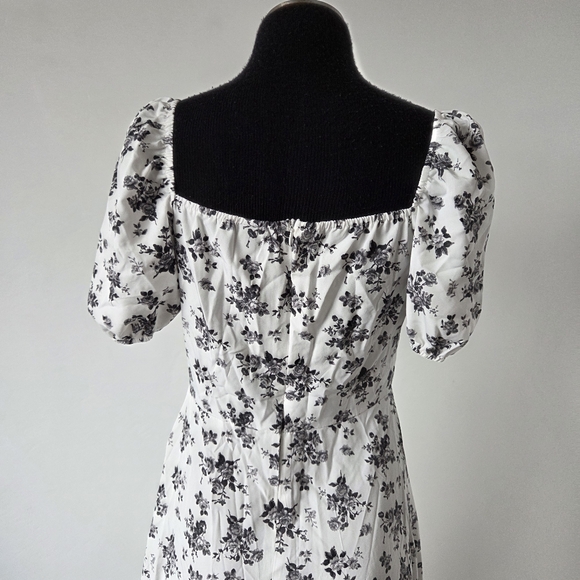 Black White Floral Milkmaid Dress Square Neck Renaissance Renfair Cottagecore S - Picture 6 of 13